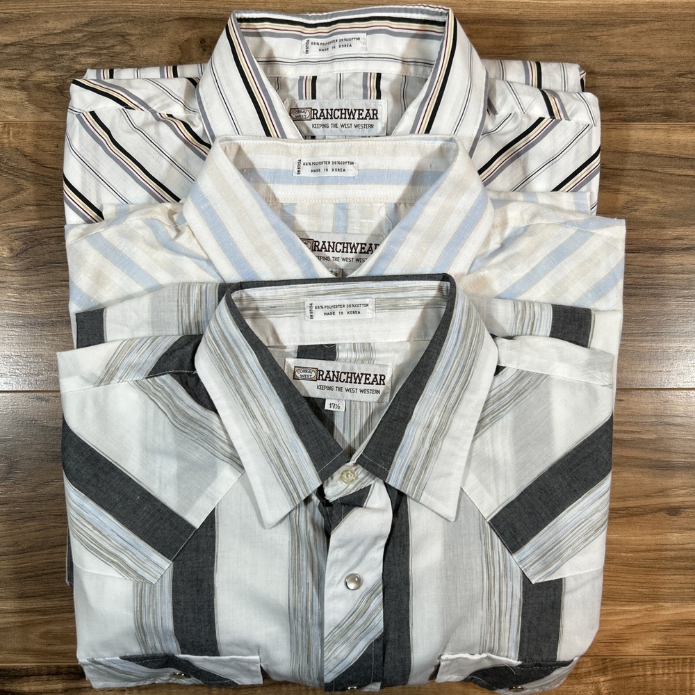 VTG Corral West Ranchwear Sz 17.5 |Mutli| Short Sleeve Pearl Snap Lot Of 3 Shirt